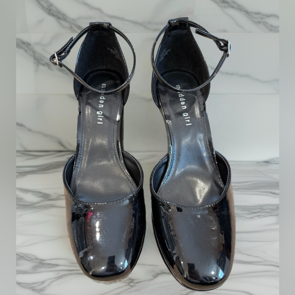 Madden Girl Black Patent Ankle Strap Heels